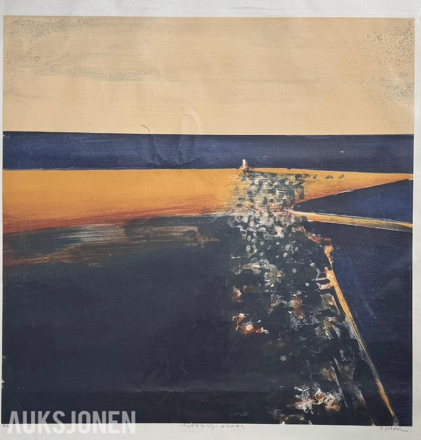 Ørnulf Opdahl – «Vinterlys Alnes» – Litografi 60 x 60 cm