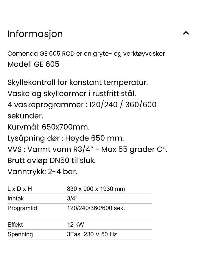 Grytevaskemaskin/oppvaskmaskin Comenda GE 605 RCD