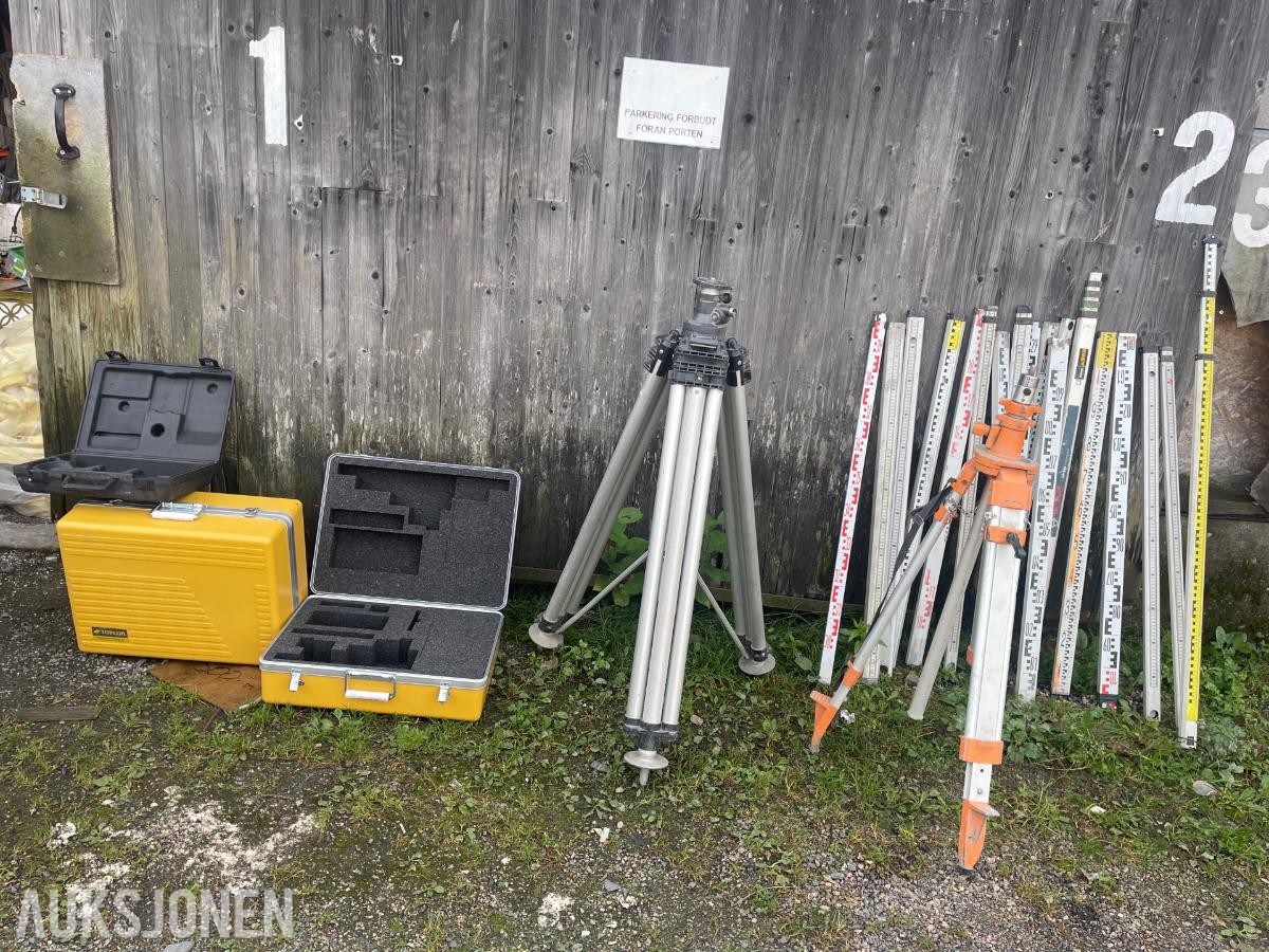 Topcon – Diverse brukt oppmålingsutstyr og tomme bokser