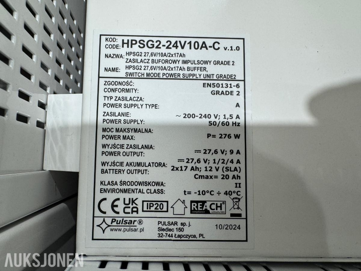 11 stk. Pulsar HPSG2-24V10A-C strømforsyningsskap
