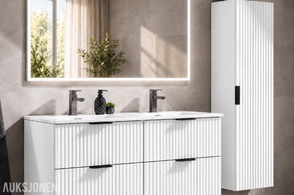 MØBELPAKKE ADEL WHITE 120 MED DOBBELSERVANT, LED-SPEIL OG GUN METAL-ARMATUR ADEL WHITE 120