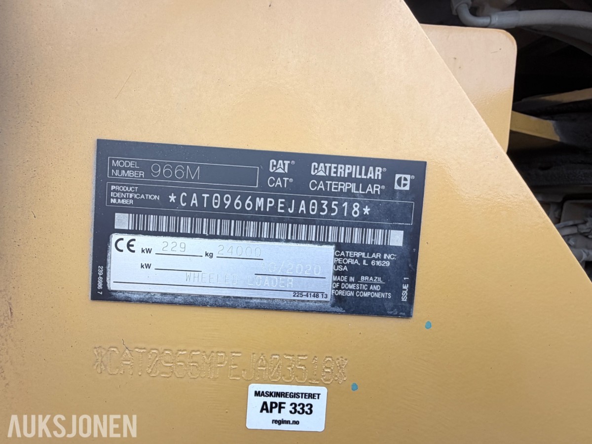 2020 Cat 966M hjullaster m/skuffe – sentralsmøring – vekt m/skriver – joystick-styring