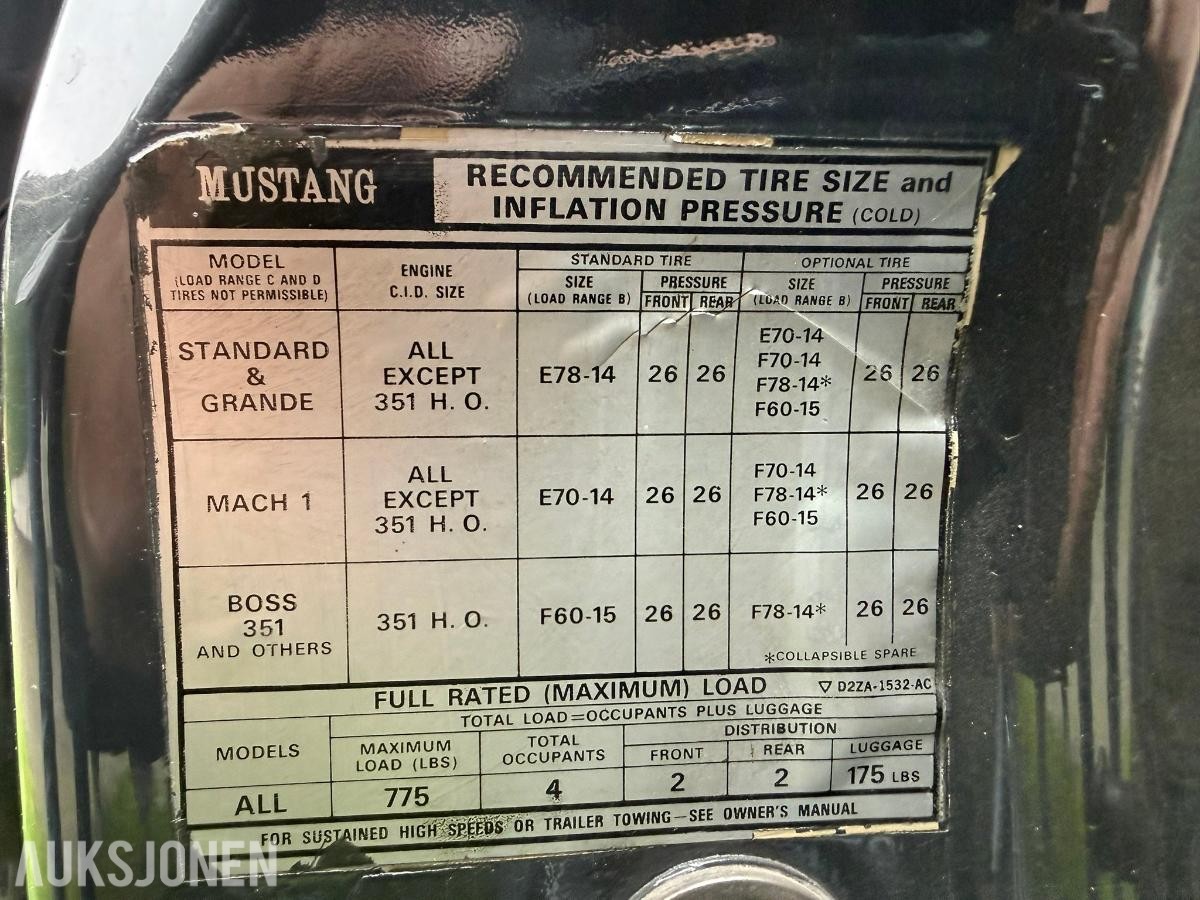 1972 FORD MUSTANG MACH 1 351 V8 CLEVELAND AUTOMAT, 58541km