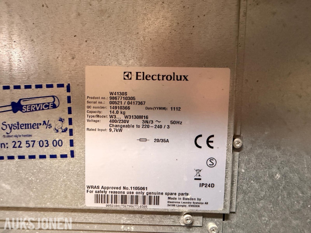 2011 Electrolux W4130S industrivaskemaskin – 14 kg