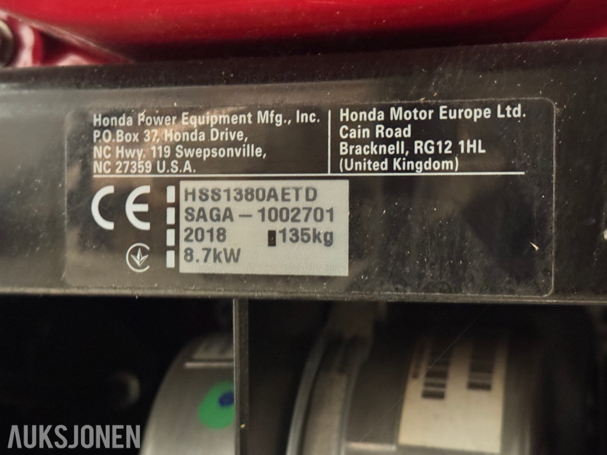 2018 Honda Snøfres HSS1380AETD - 43 Timer - Rep/Deleobjekt