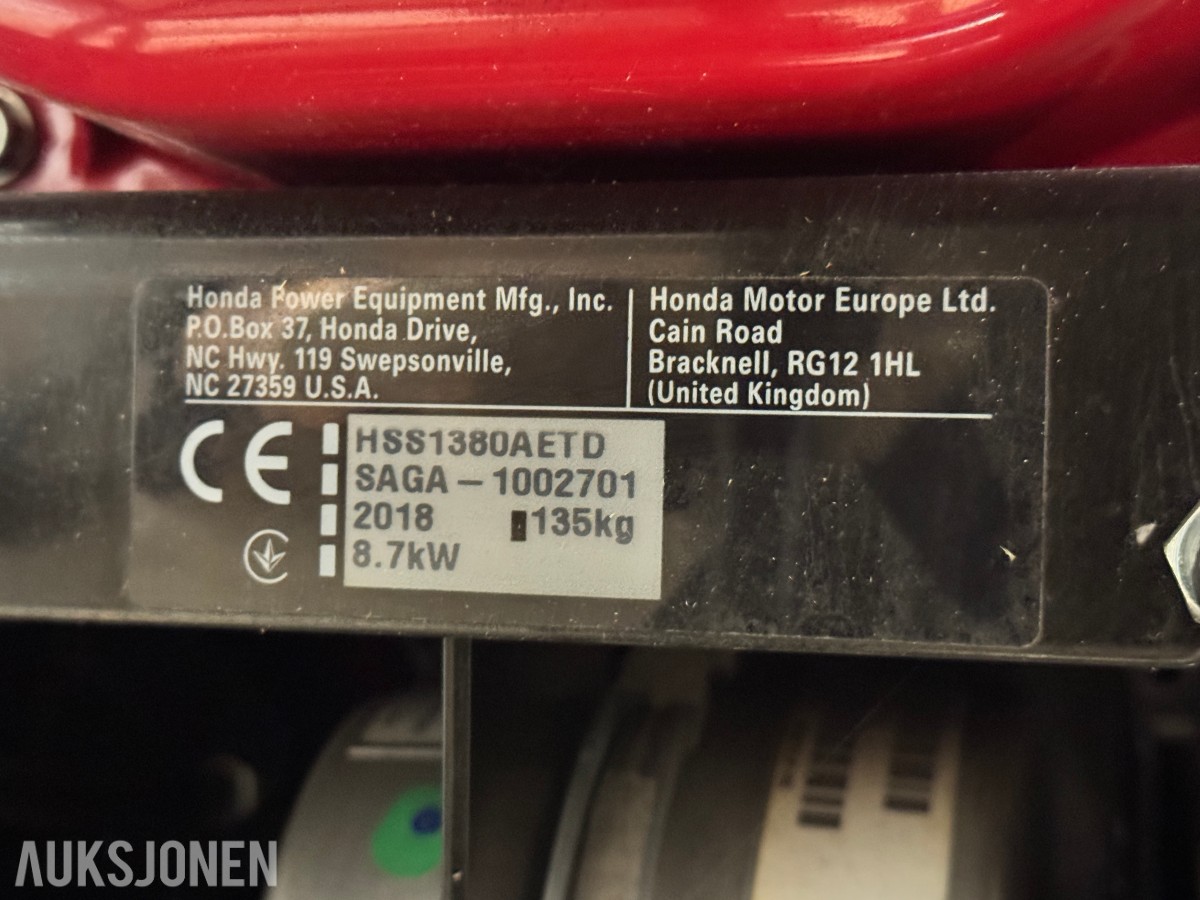 2018 Honda Snøfres HSS1380AETD - 43 Timer - Rep/Deleobjekt