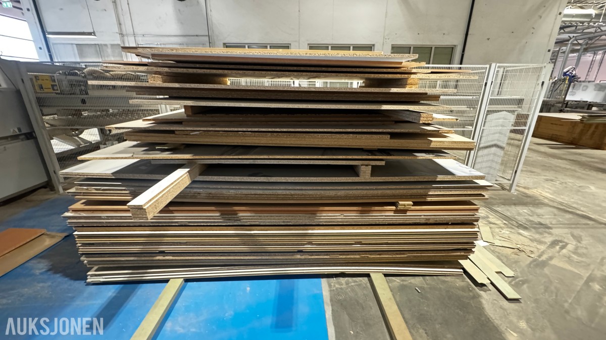 Stort restparti møbelplater – laminert/belagt sponplate – Swiss Krono m.m.