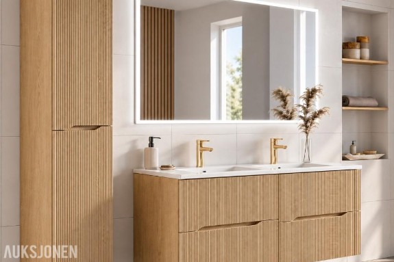 MØBELPAKKE NORDIC CREMONA 120 MED DOBBELSERVANT, LED-SPEIL OG GULLARMATUR NORDIC CREMONA