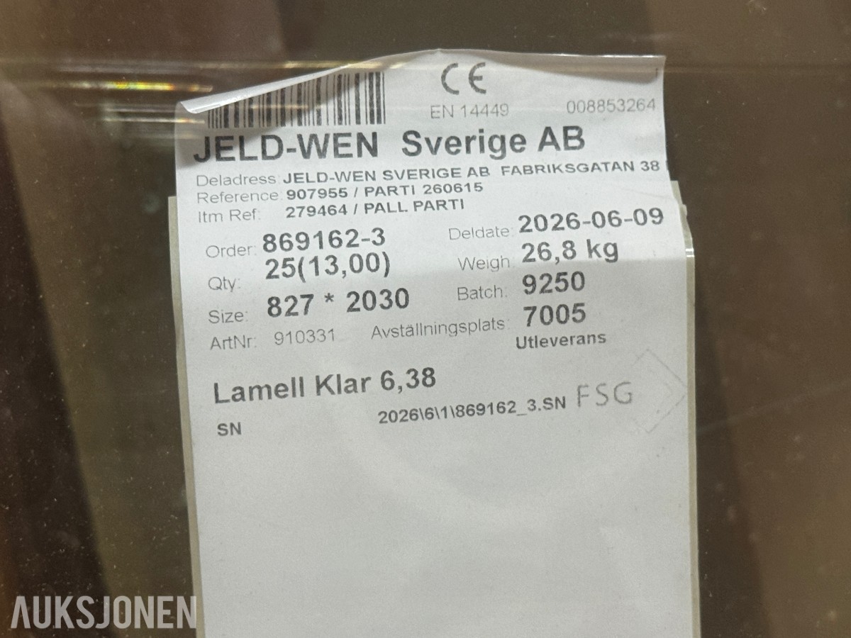 9 stk vinduer for innvendig bruk 827x2030 mm