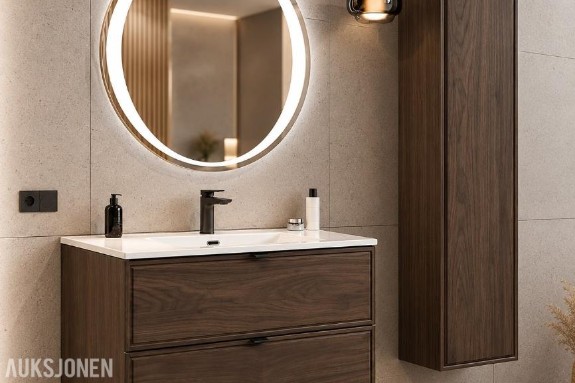 KOMPLETT BADEROMSPAKKE TERRA VILLA 80 MED LED-SPEIL OG SVART ARMATUR TERRA VILLA 80