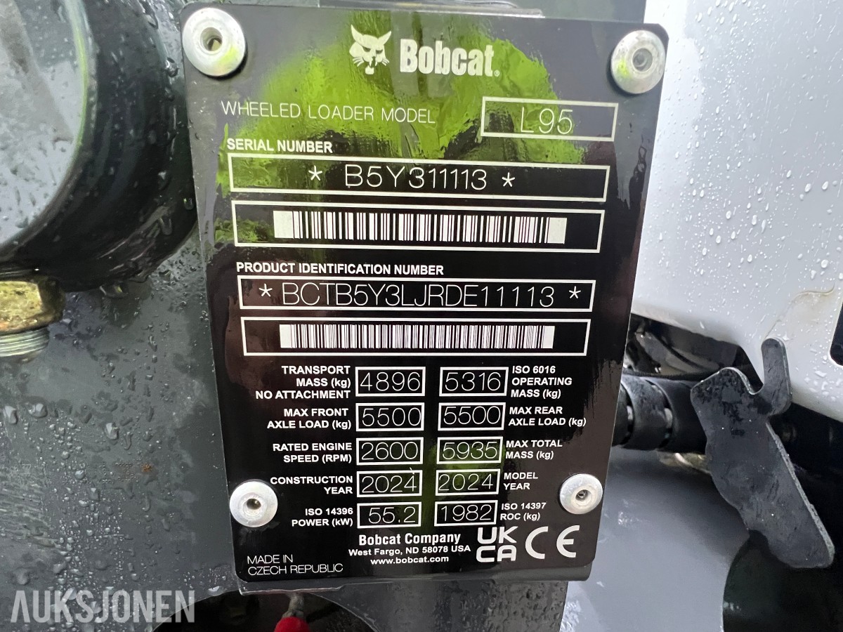 2024 Bobcat L95 hydrauliske gaffler, lite timer!