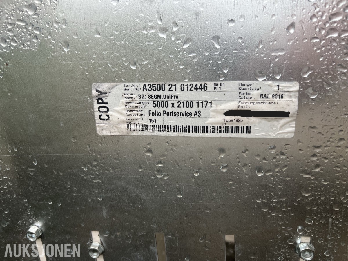WIŚNIOWSKI UniPro leddport 5000 × 2100 mm, RAL 9016