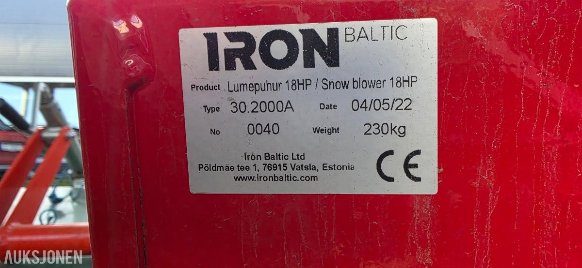 2022 IroN Baltic 18 hk snøfreser - Snøfres til Atv