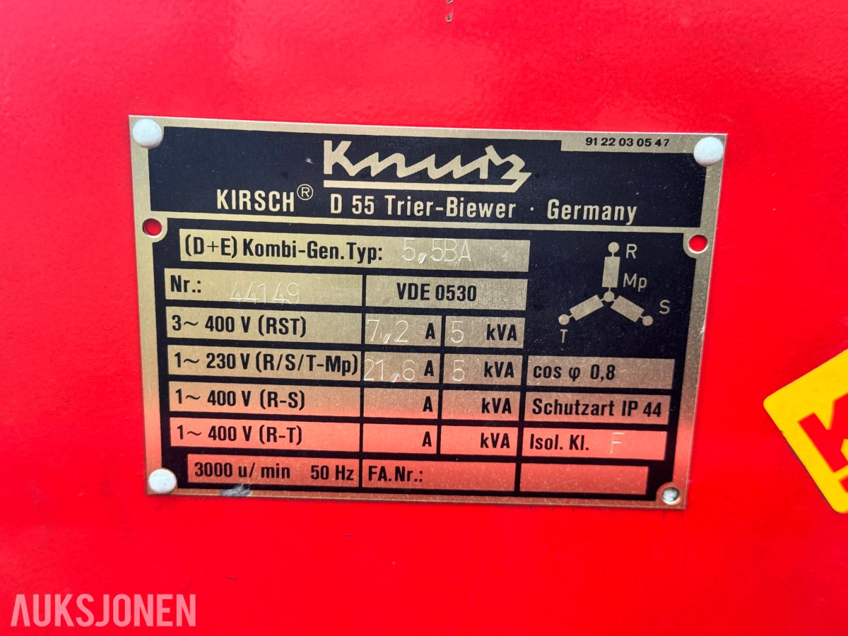 Kirsch D55 strømaggregat 5,5 kVA