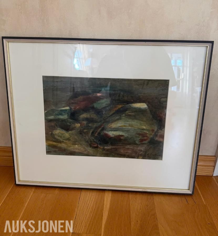 1977 Maleri Einar Granum, 42x52 cm