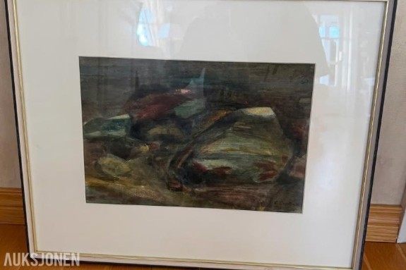 1977 Maleri Einar Granum, 42x52 cm