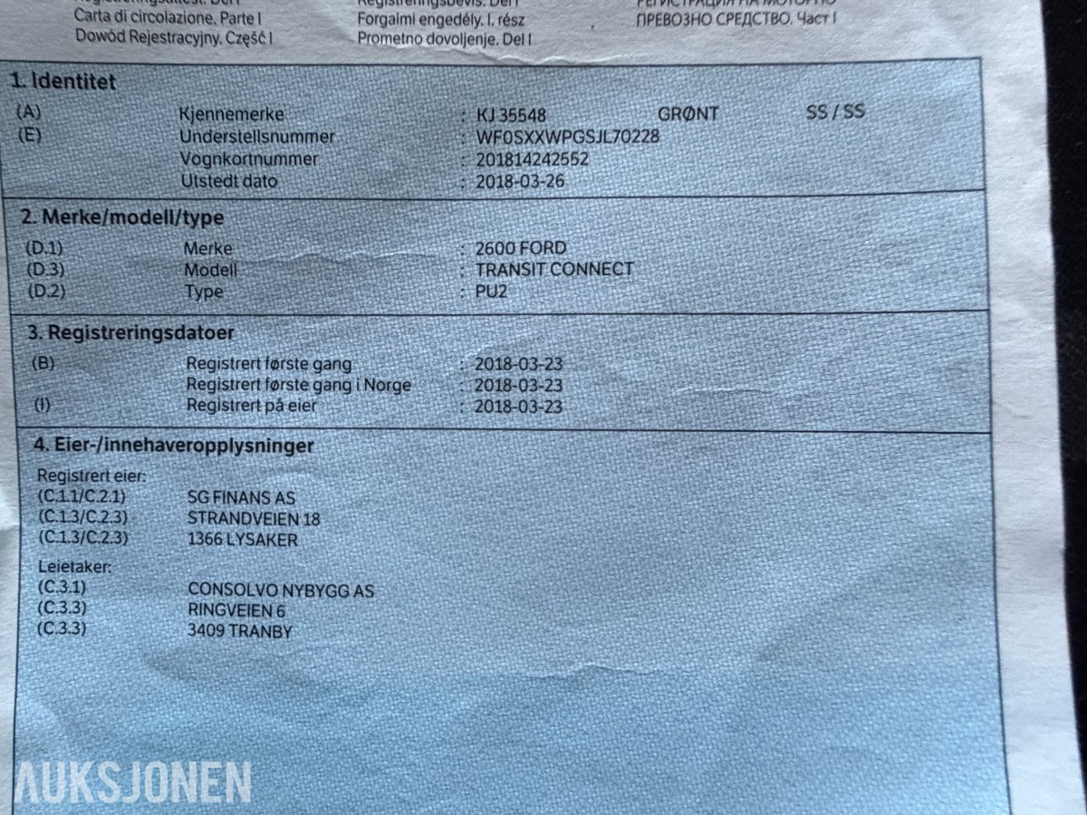 Ford Transit Connect 1.5 diesel automat – 3-seter – 2018 – reparasjonsobjekt