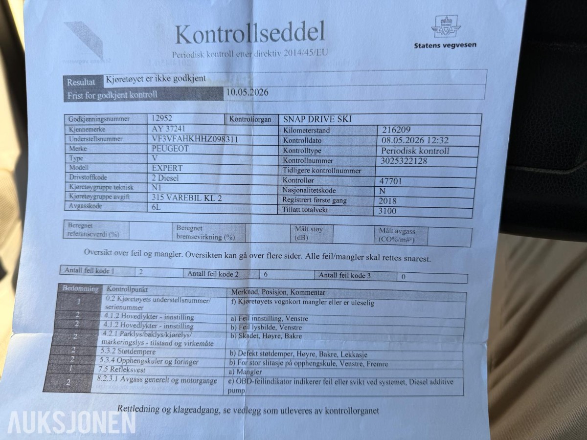 2018 PEUGEOT EXPERT 2.0 BLUEHDI 120 L2 HENGERFESTE KAMERA