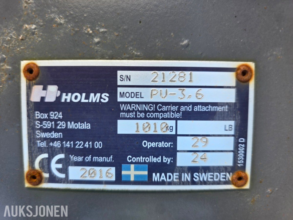 2016 Holms V-Plog PU-3,6 med 3 punktsfeste