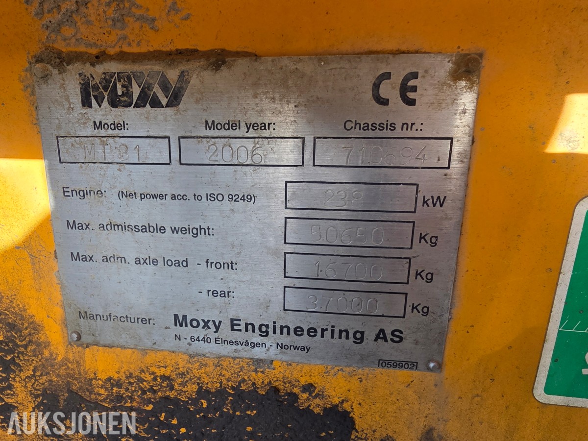 2006 Moxy MT31HL dumper 6x6 – reparasjonsobjekt