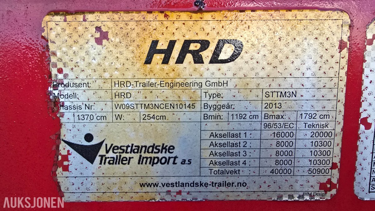 2013 HRD STTM3N 3-akslet jumbo semi med uttrekk