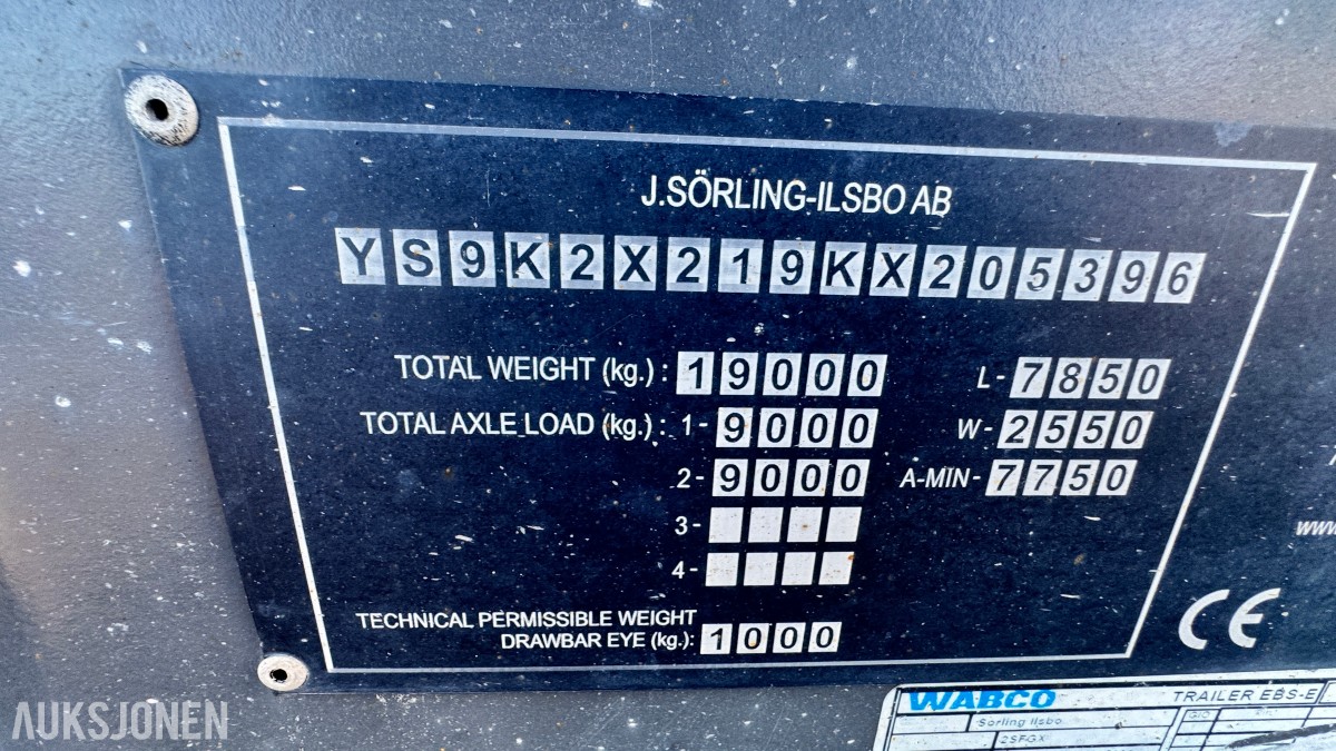 2020 Sørling-Ilsbo 2SFGX boggikjerre –11,2 m³ – 19 tonn – luftfjæring