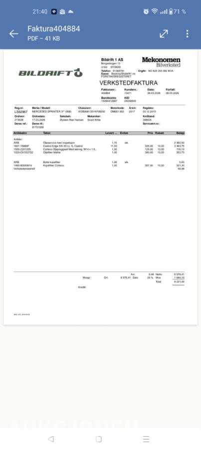 2017 Mercedes-Benz Sprinter 2.1 Diesel, Automat – Kjøl/Frys/Varme | Zepro-løftelem