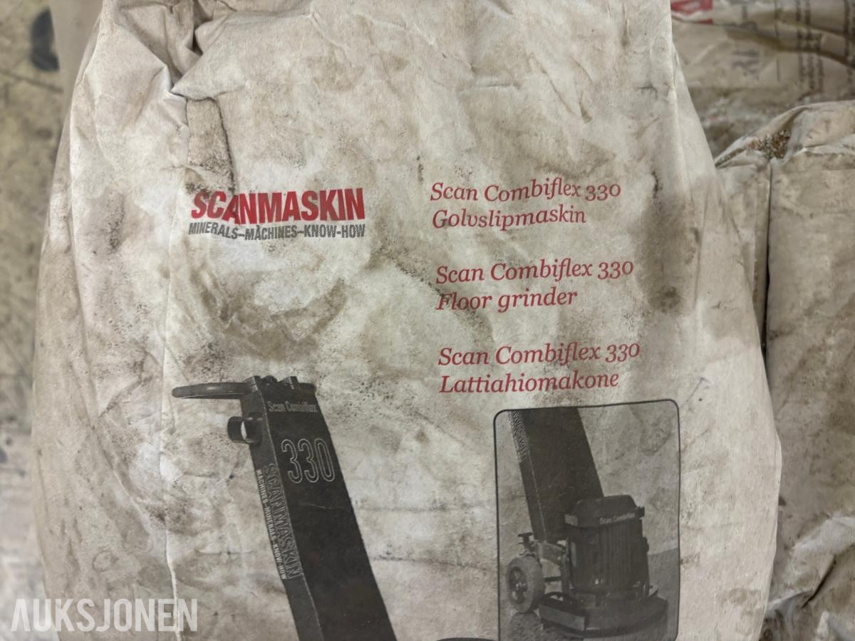 Gulvslipemaskin med slipeskive og ca. 20 sekker Scanmineral