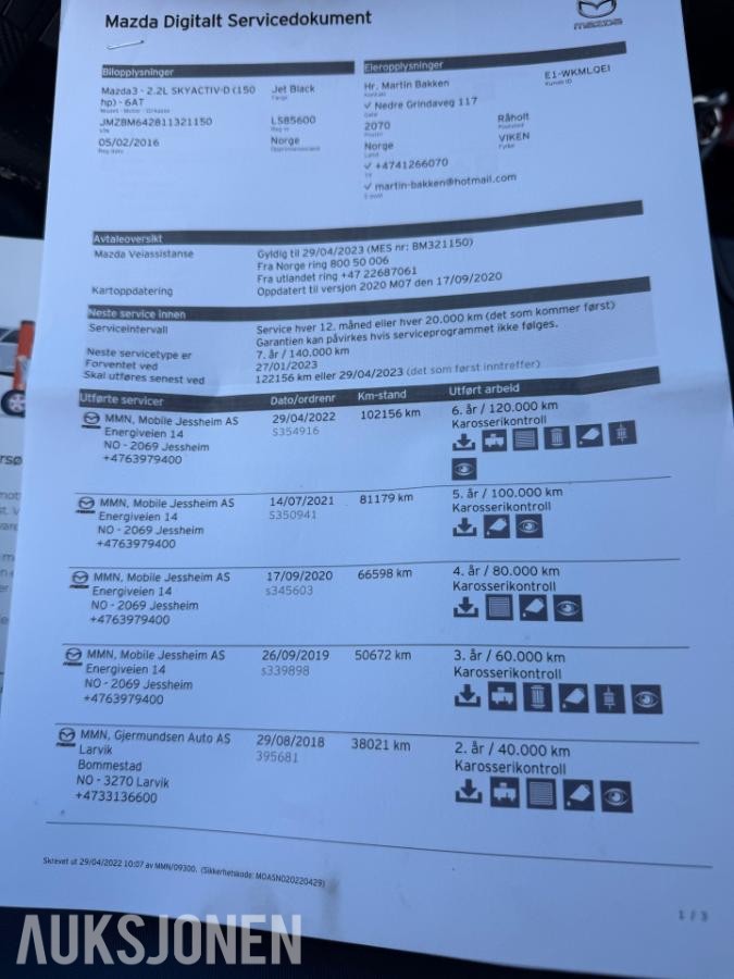 2016 Mazda 3, 2.2D 150HK,AUTOMAT,OPTIMUM, 167000km