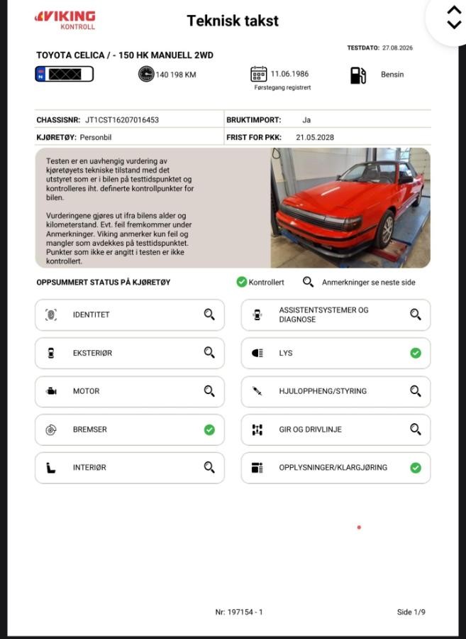 1986 Toyota Celica cabriolet 2.0 150HK EU OK 05.2028  140198km