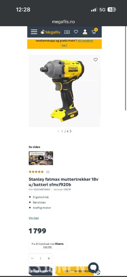 Stanley SFMCF920B - Batteridrevet muttertrekker, 4 stk