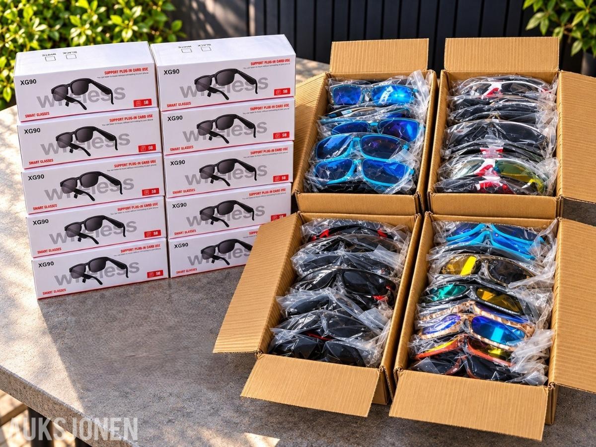 SAMLEPAKKE MED HELE 128 SOLBRILLER, INKLUDERT 10 BLUETOOTHBRILLER
