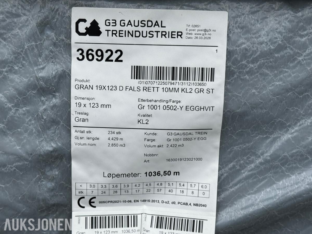 1 PAKKE KLEDNING DOBBELTFALS RETT 19X123 MM GRUNNET HVIT
