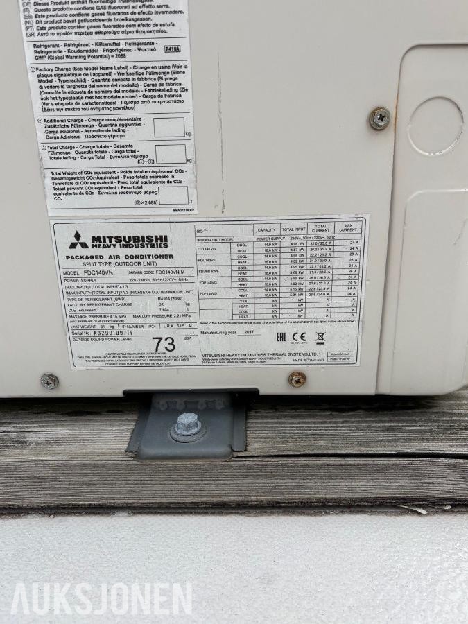 2017 Mitsubishi Air conditioner FDE140VG