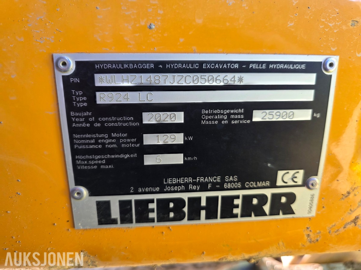 2020 Liebherr 924 beltegraver-sentralsmøring-leica gps-R8rototilt-nylig tatt service