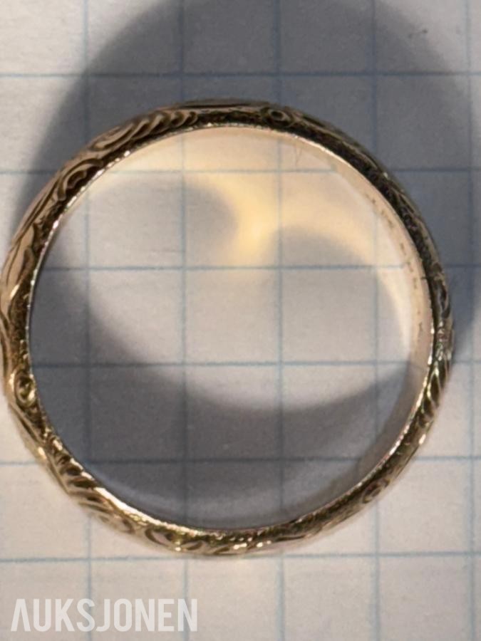 Unikt par håndgraverte 14K gifteringer ca. 1910–1915 – E.H. / J.R. – proveniens