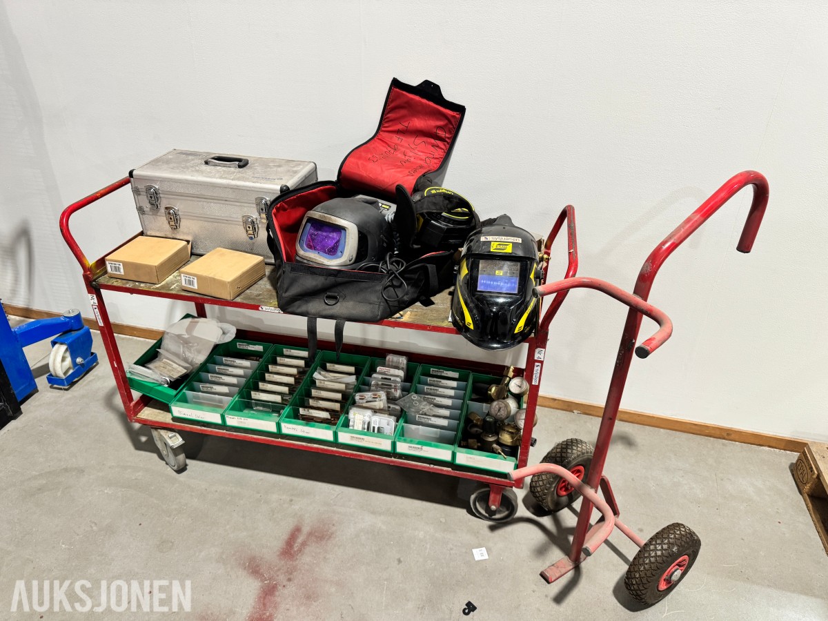 Sveiseutstyr masker med avtrekk, X21 skjærebrenner sett, manometer, deler, traller