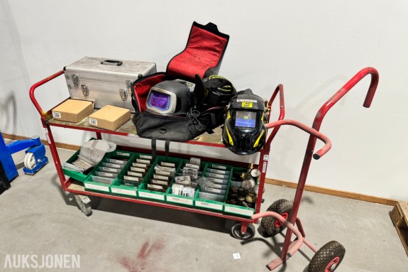 Sveiseutstyr masker med avtrekk, X21 skjærebrenner sett, manometer, deler, traller