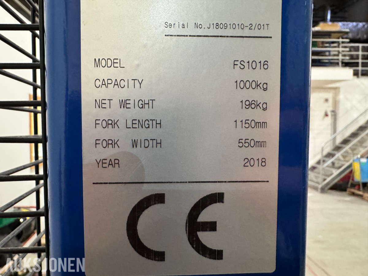 2018 Pallestabler FS1016 1000 kg