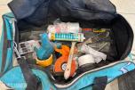 Verktøyparti med Hilti vinkelslipere, Makita verktøybag, laser og byggtørker