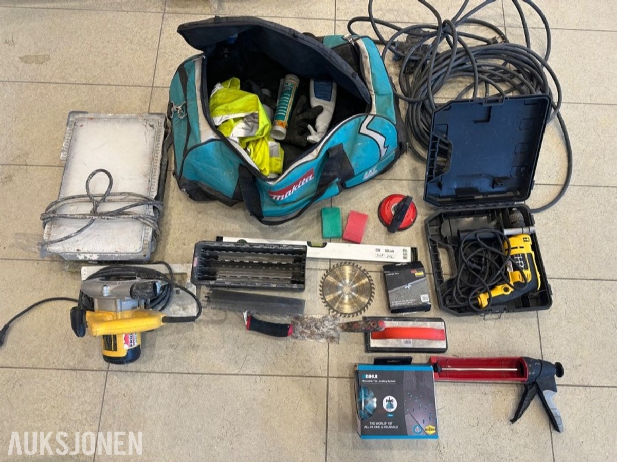 Verktøyparti med DeWalt, Makita, Hultafors og håndverktøy