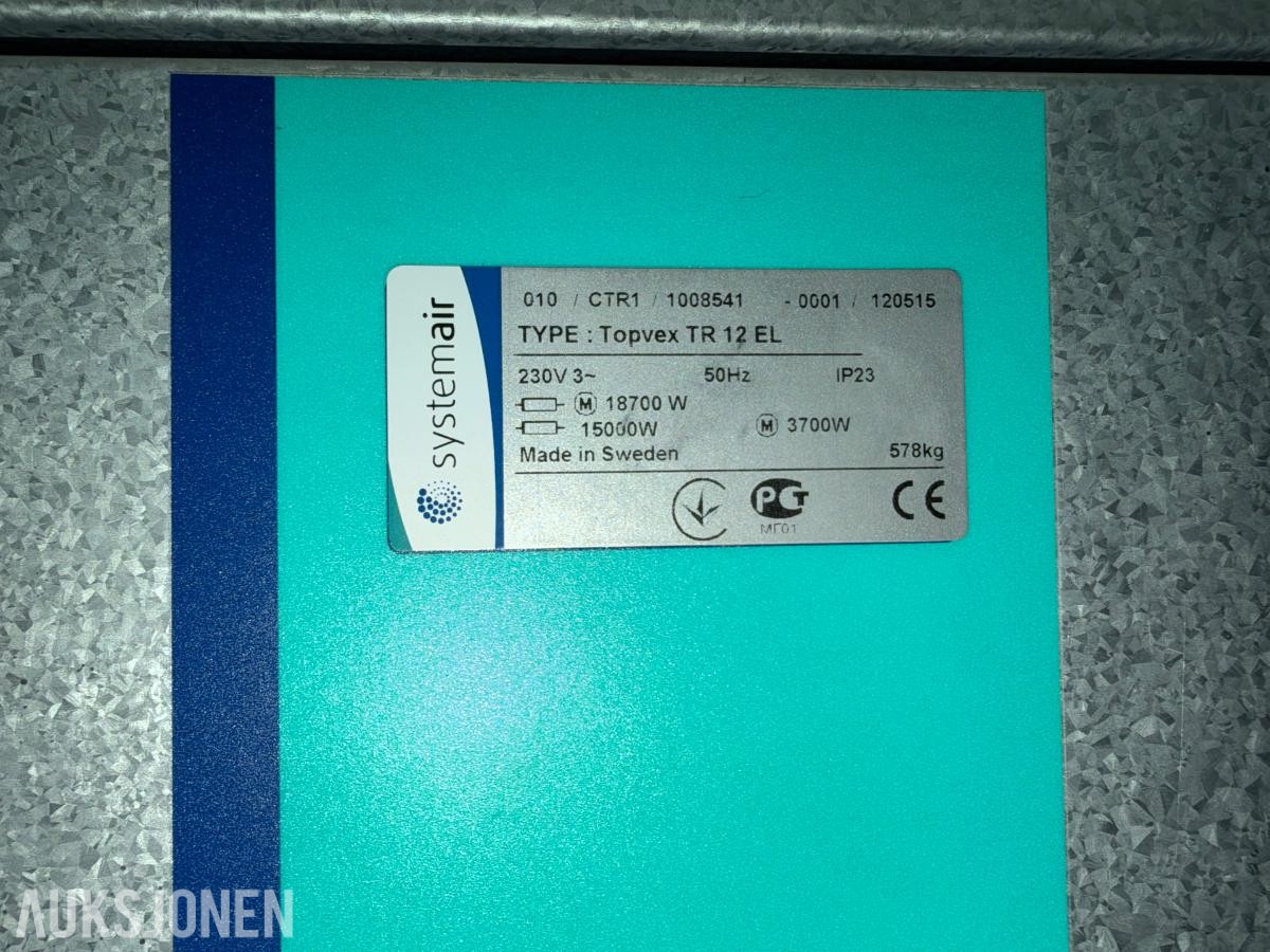 Systemair ventilasjonsanlegg med varme gjenvinning Topwex TR12EL