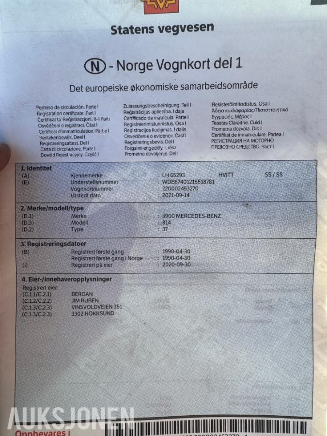 1990 Mercedes-Benz 814 Med tipp og kran