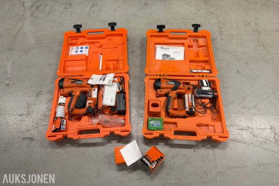 Paslode IM50 F18 Lithium og IM50 F18 dykkertpistoler - 2 stk i koffert - Lader og batteri - Gasspatron - Dykkert