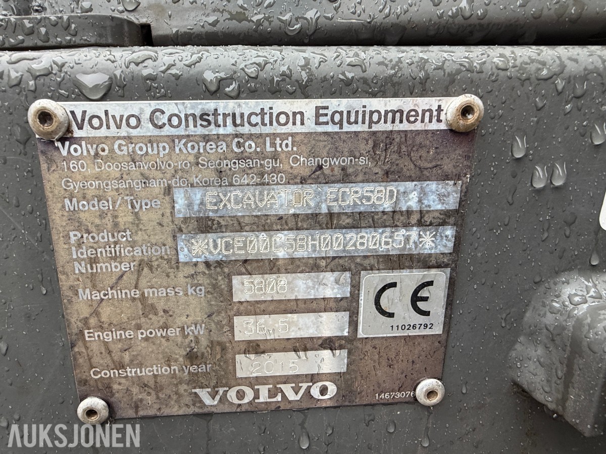 2015 Volvo ECR58D / Rail/skinnegående / Rototilt / Bæreskuffe + 3x skuffer
