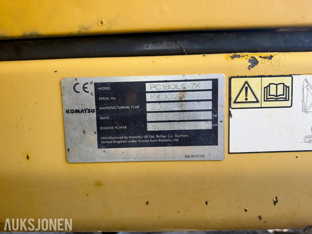 2003 Komatsu PC180LC-7K gravemaskin med skuffe - Sentralsmøring