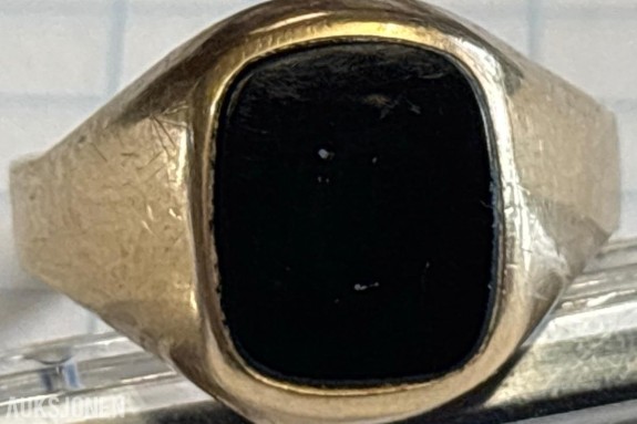 Vintage W&A signetring 585 / 14K gull – Sävsjö Sverige – sort stein – ca. 8 g