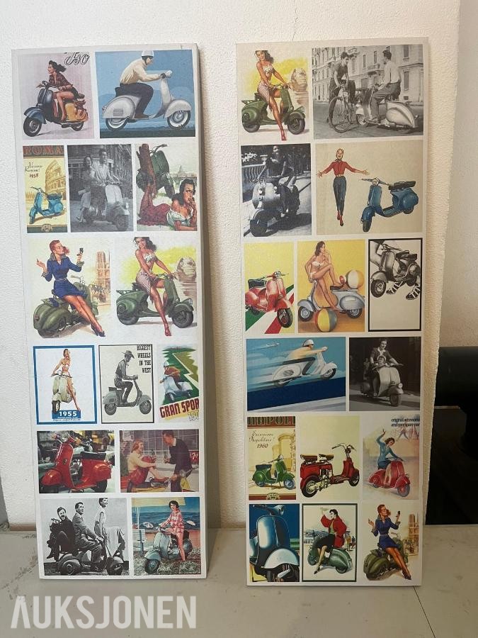 Vespa Retro veggdekorasjon på lerret – 2 stk.