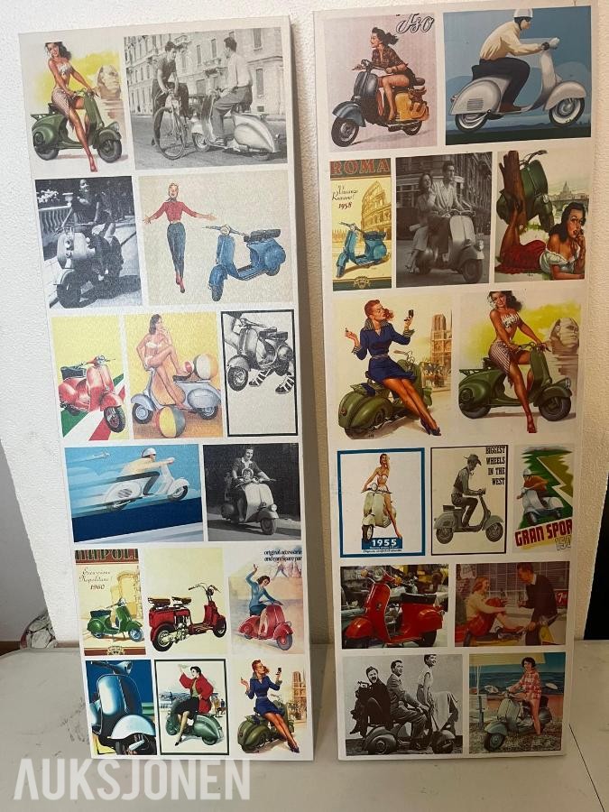 Vespa Retro veggdekorasjon på lerret – 2 stk.