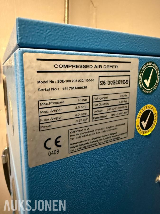 Drytec DMC 11 skruekompressor – 11 kW – 500L tank – Kjøletørke – 2019